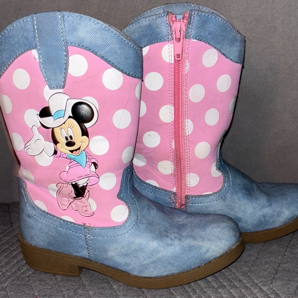 Disney Minnie Mouse Polka Dot Pink and Denim Kids Boots